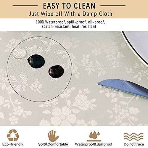 Waterproof Vinyl Tablecloth, Rectangle Heavy 84" x 60" (Rectangular) Ivory