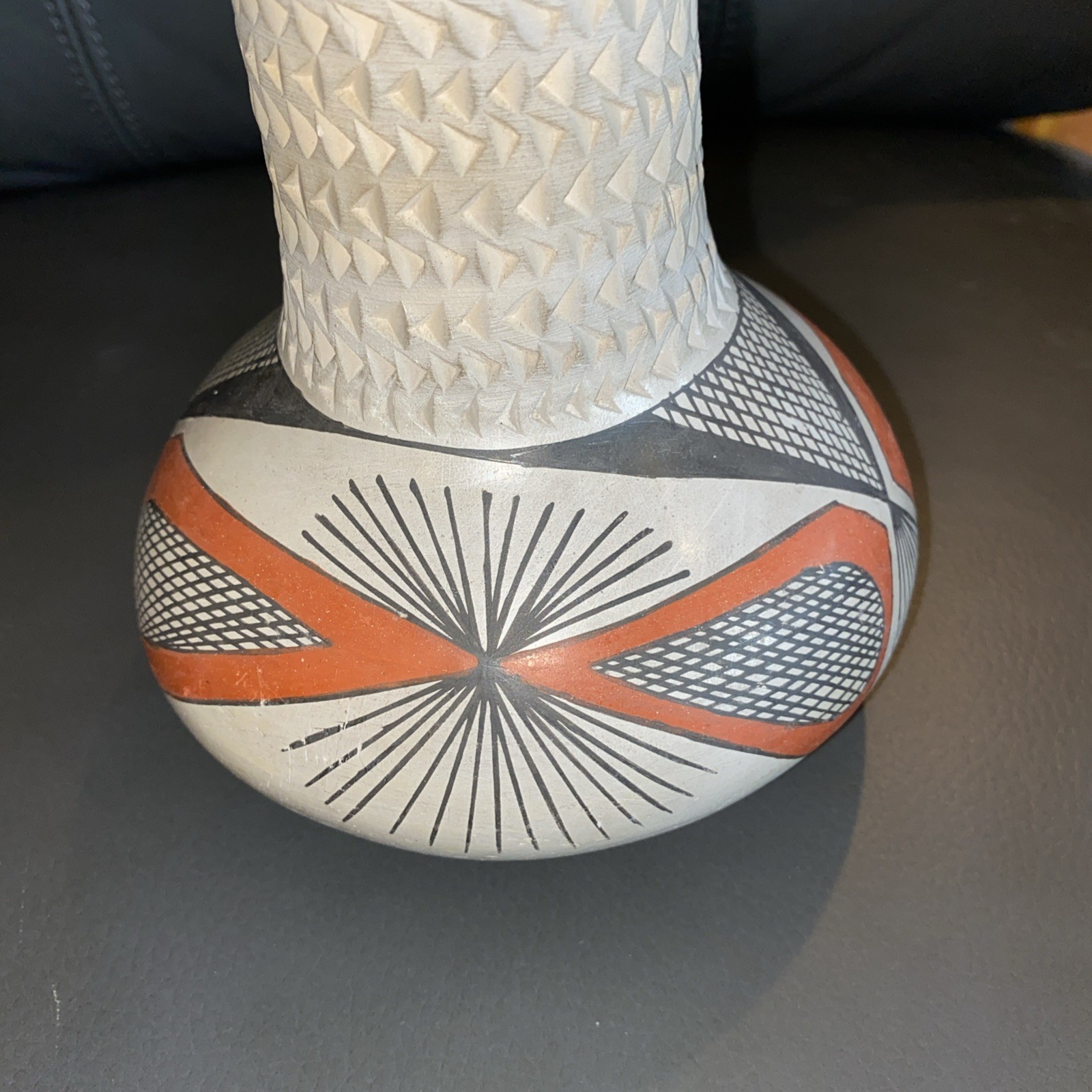 Hand Crafted Pottery Vase, Native American Hopi Mata Ortiz , 7" Tall, Signed