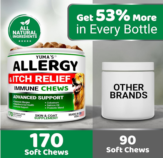 YUMA'S Dog Allergy Relief Chews Dog Itching Skin Relief Treatment Pills 170