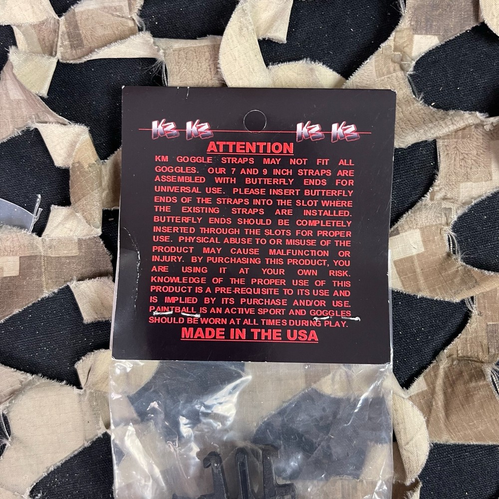 NEW KM Paintball Grill Goggle Strap - Warning