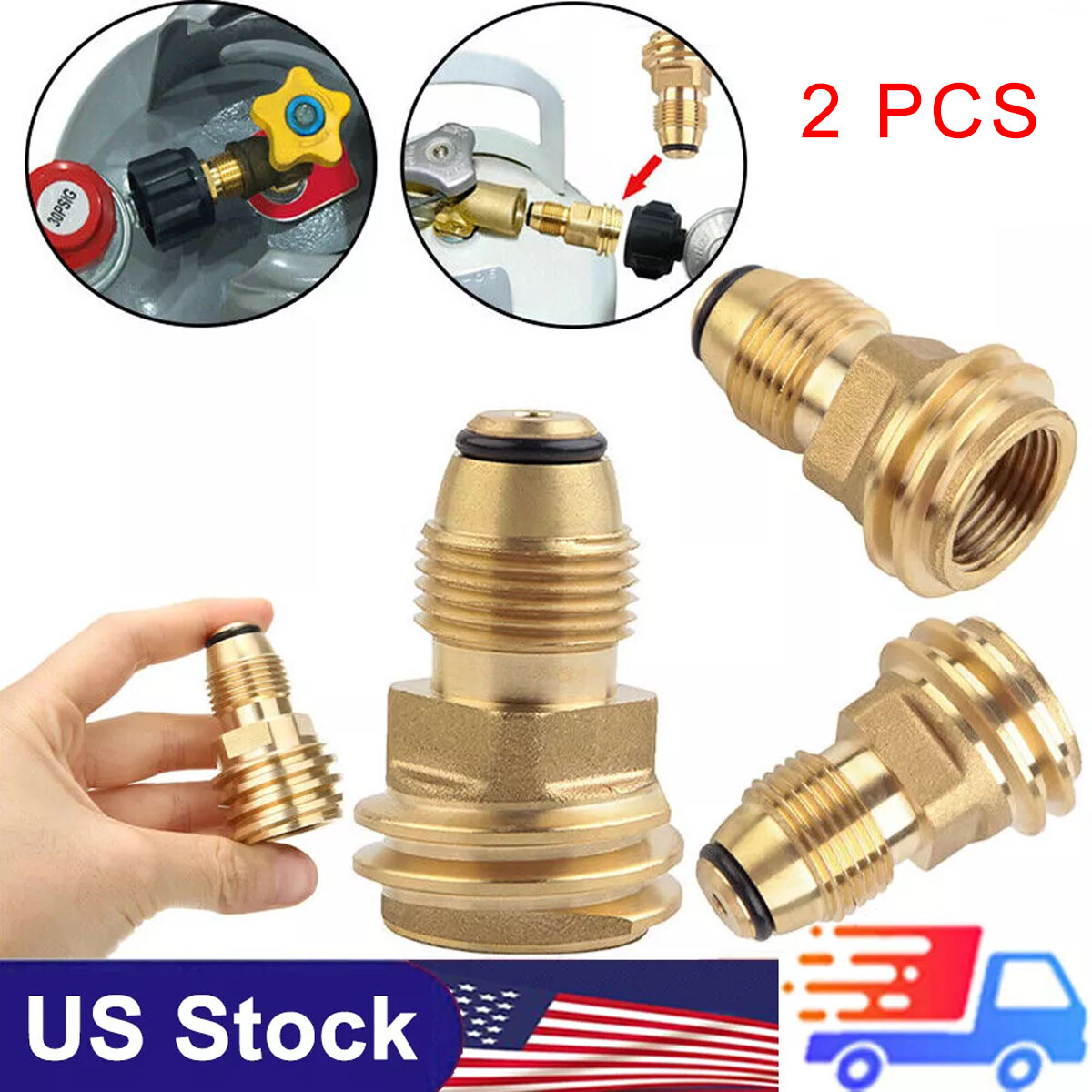 2PCS POL to QCC1 Propane Tank Adapter 100 lbs LP Tank Valve to Type-1 Fitting US