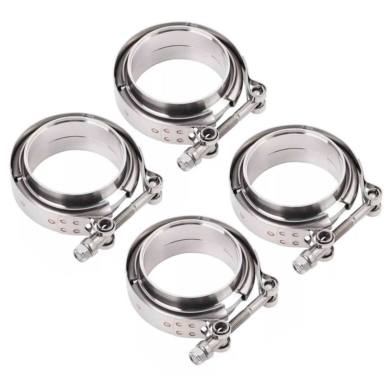 LokoCar 3 Inch V Band Clamp With Flange Male Female Stainless Steel Silver 4Pcs
