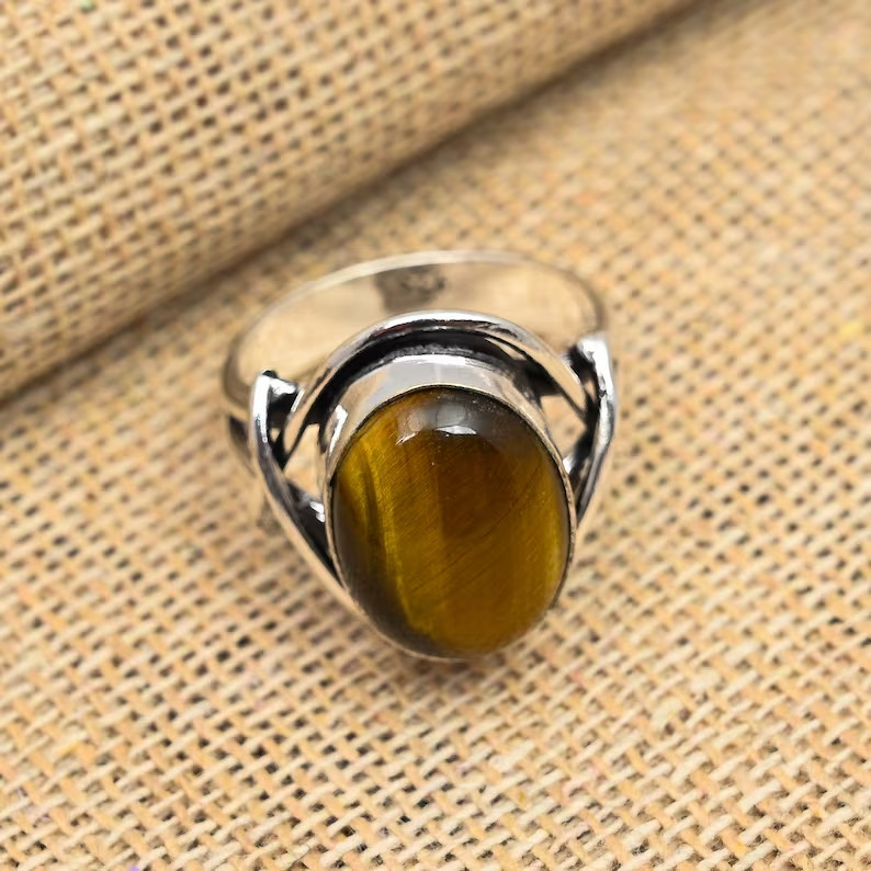 Tiger's Eye Solid 925 Sterling Silver Beautiful Statement Ring, All Size M1226