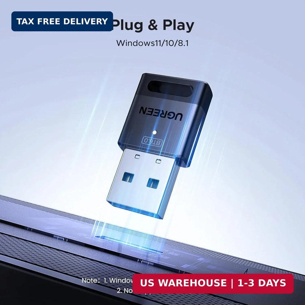 UGREEN USB Bluetooth Adapter for PC, Bluetooth 6.0 Dongle Receiver EDR & BLE, Pl