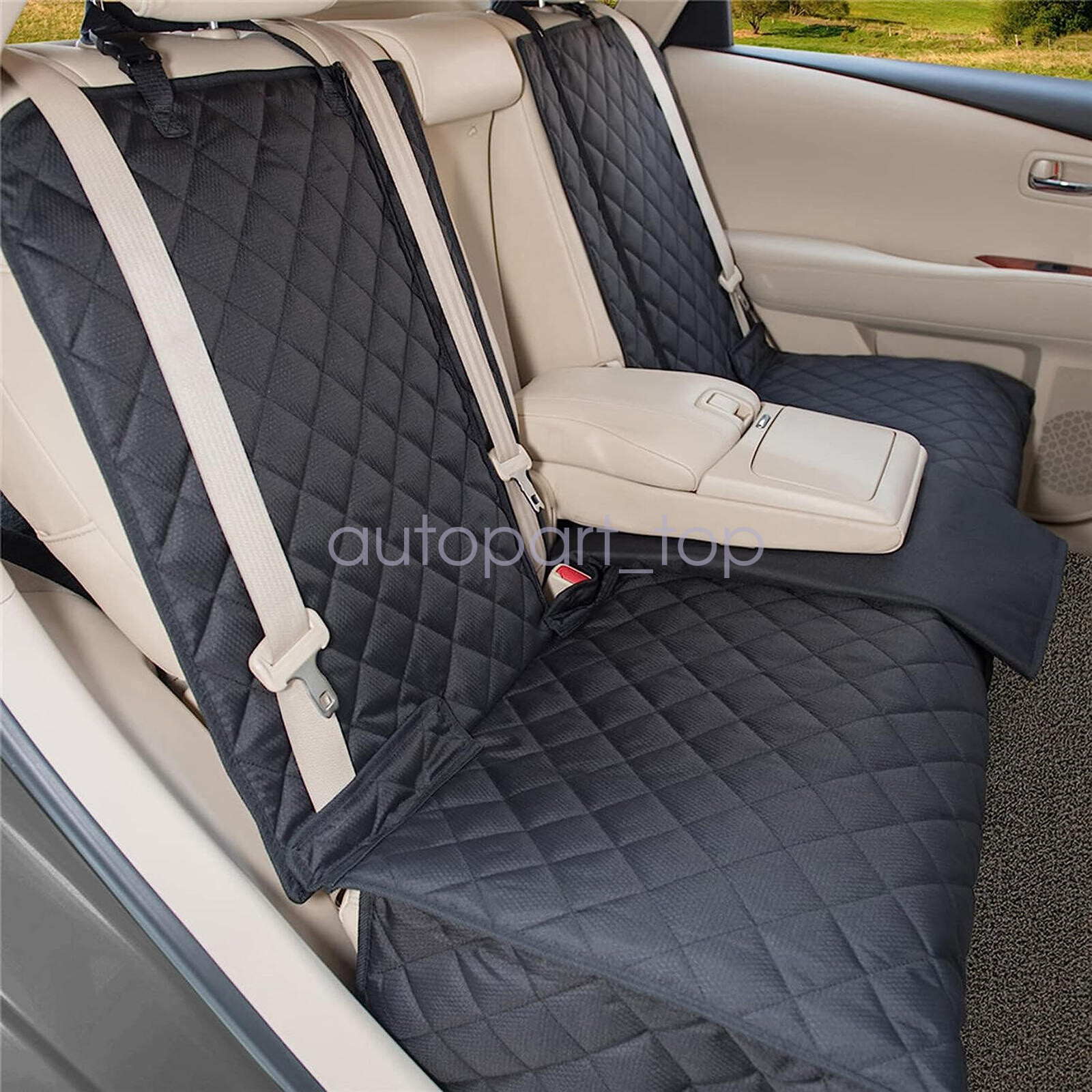 Seat Cover Rear Back Car Pet Dog Travel Waterproof Bench Protector Luxury -Black