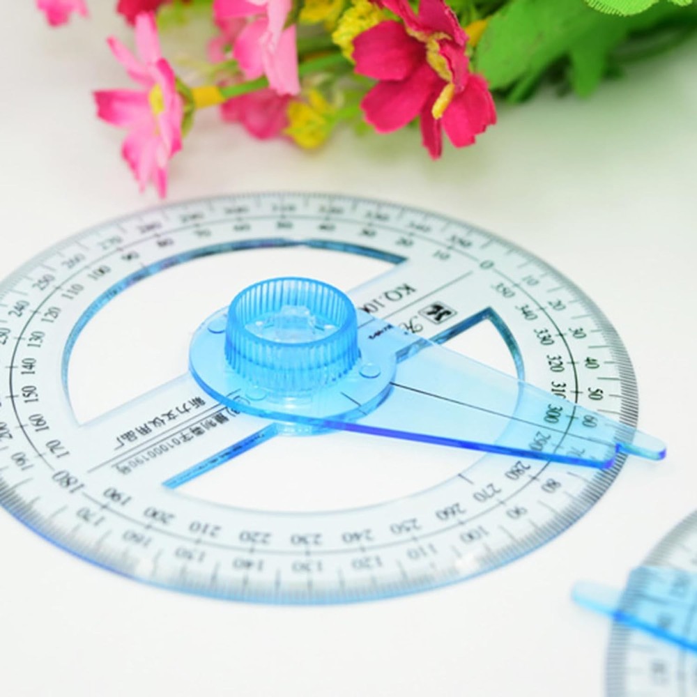 Blue 360 Degree Angle Measure Circle Protractor Plastic Drafting Ruler