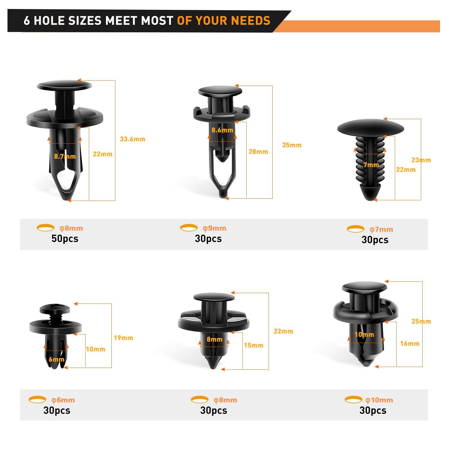 200PCS Bumper Clips Fender Trim Car Body Push Pin Rivet Fastener Retainer