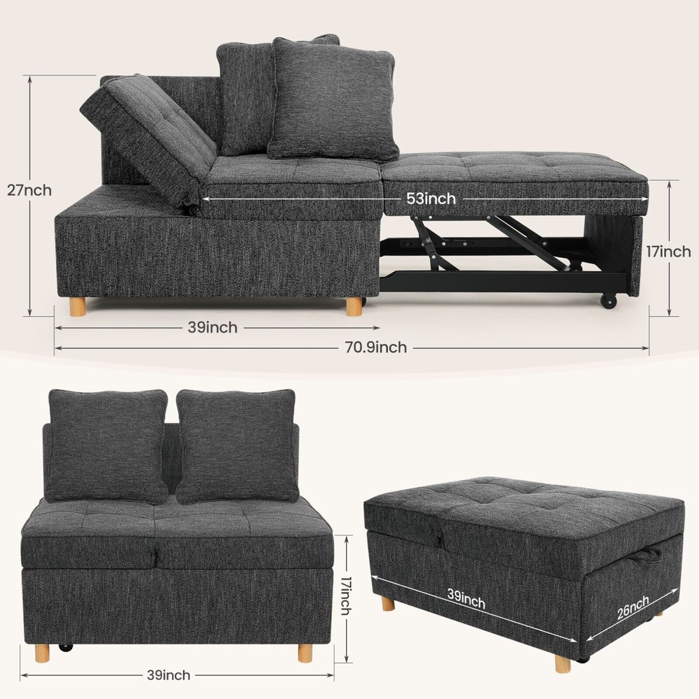 4 in 1 Folding Ottoman Sofa Bed, Convertible Chair Multi-Function Sleeper Sofa🏡