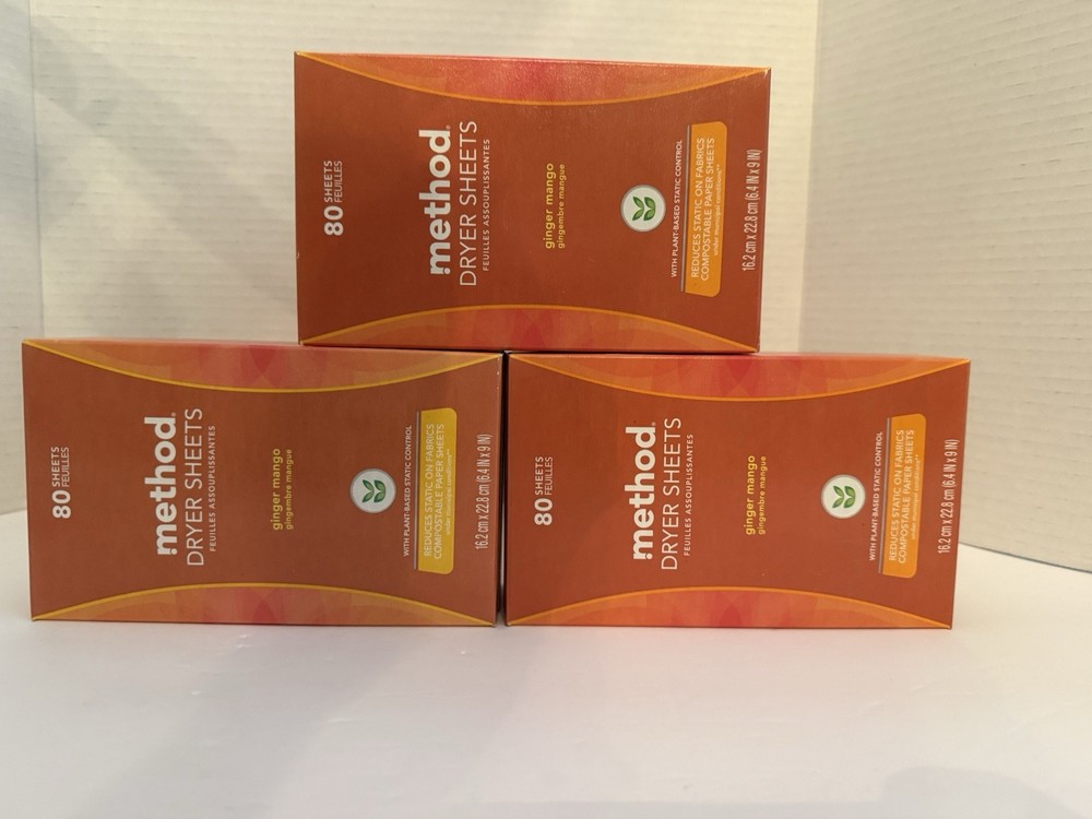 3 New Method Paper Dryer Sheets - Ginger Mango - 80 Sheets Each
