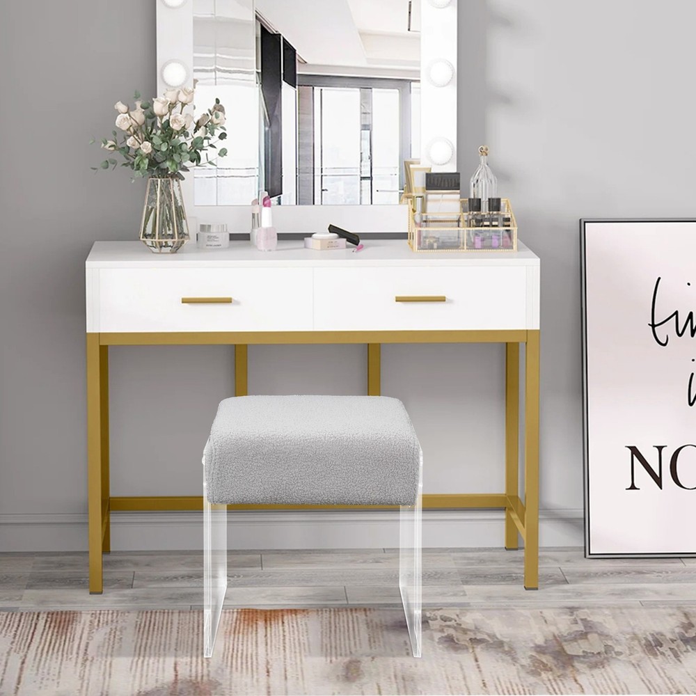 Makeup Stool Modern Minimalist Acrylic Chair Multi-functional Vanity w/ Cushion