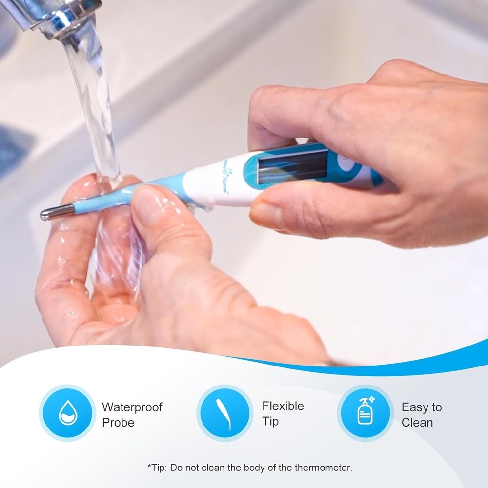Precision Ovulation Thermometer with Waterproof Probe - Easy Scan & Record, Blue