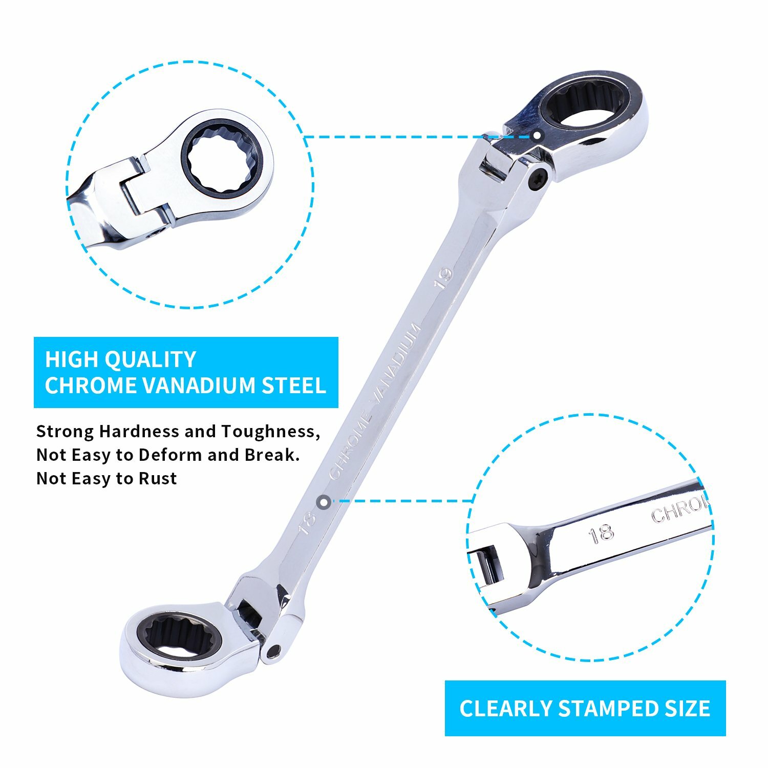 New Double Box End Ratcheting Wrench Flex-Head Extra Long Spanner Set SAE Metric