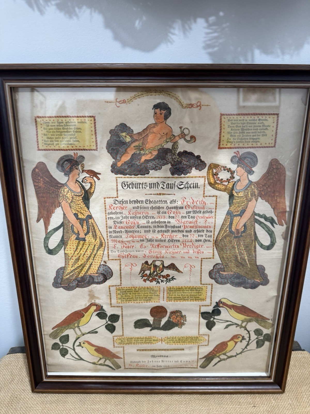 Antique Johann Ritter Taufschein Birth Certificate And Baptism 1814