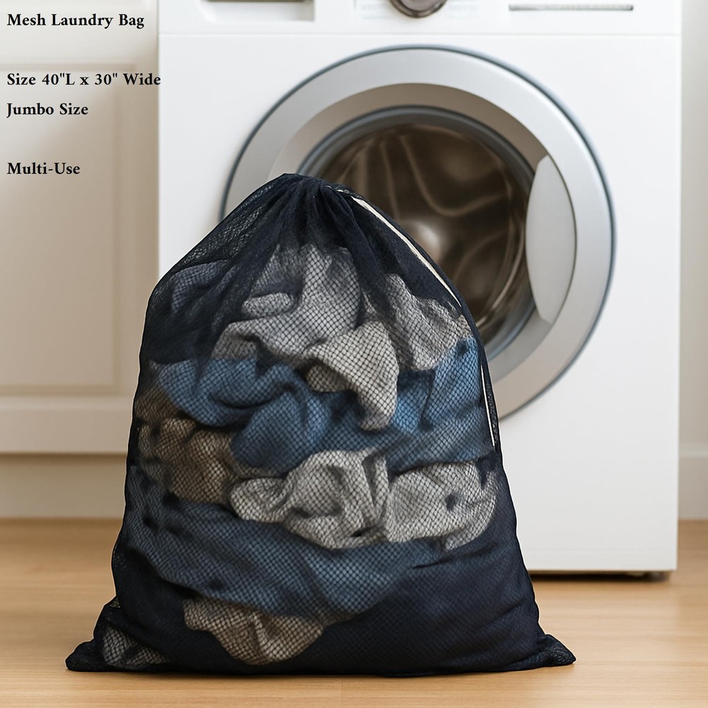 Extra Large Mesh Laundry Bag 40" x 30" – Drawstring, Multi-Purpose for Laundr...