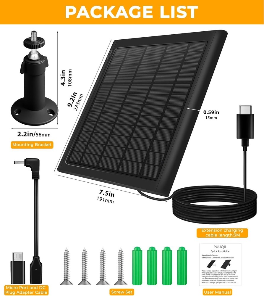 8W Solar Panel Ring Camera 2-Pack Solar Panel Charger Compatible W/ Ring Stick