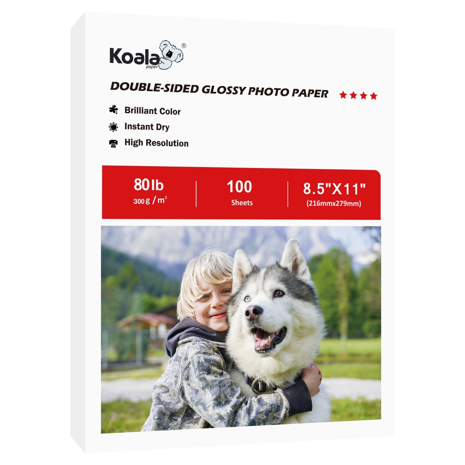 Koala 80lb Double Sided Glossy Photo Paper 8.5x11 White Thick 300g Inkjet Print