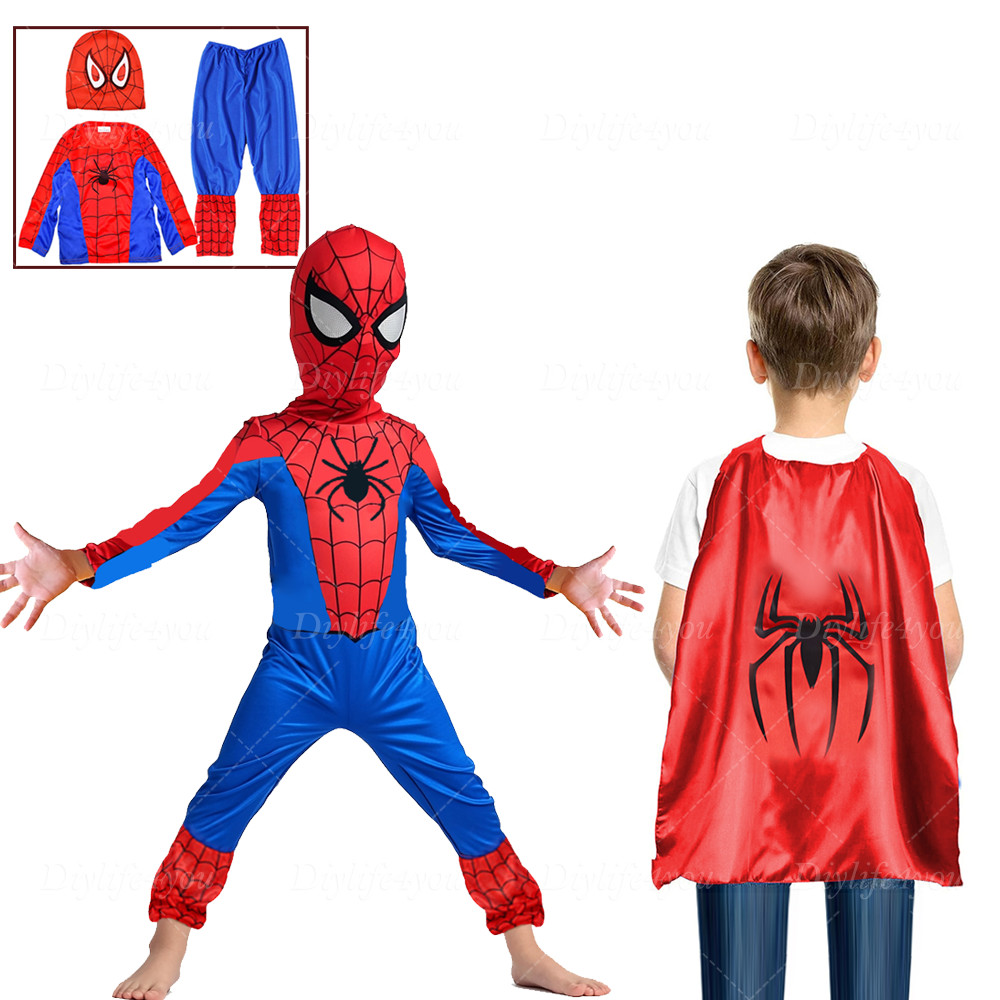 Kids SpiderMan Cosplay Costume 3-7Age Boys Tobey Maguire Outfit Jumpsuit Clothes