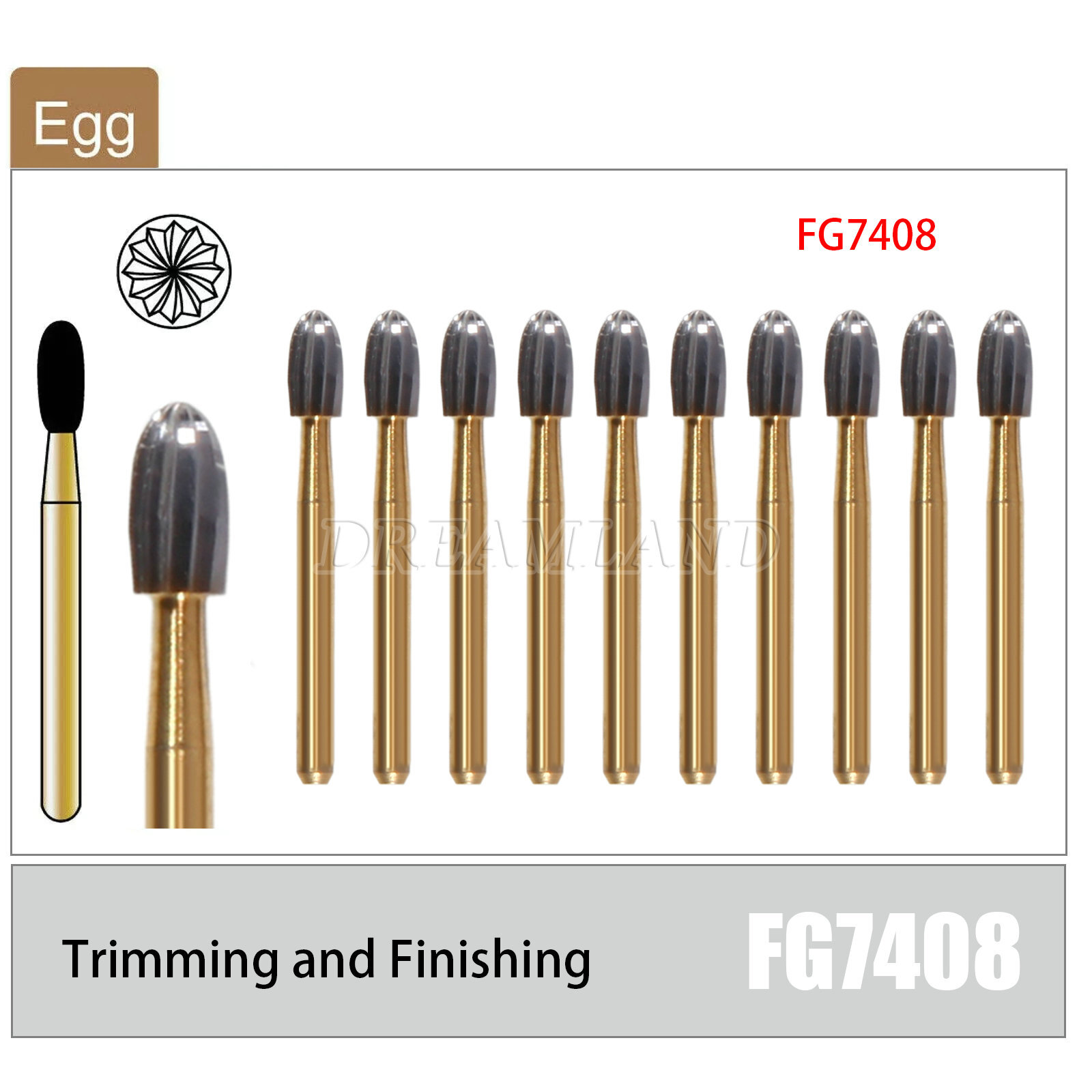 SANDENT Dental Tungsten Carbide Burs Trimming & Finishing Egg Football FG 7408 A