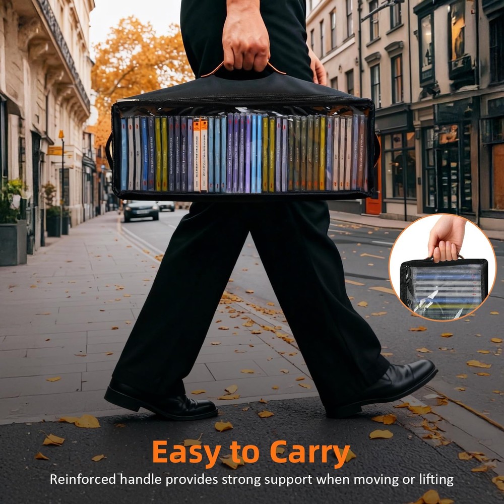 4 Pack CD Storage Box, Stackable CD Case Holder with Front Zippered Clear Win...