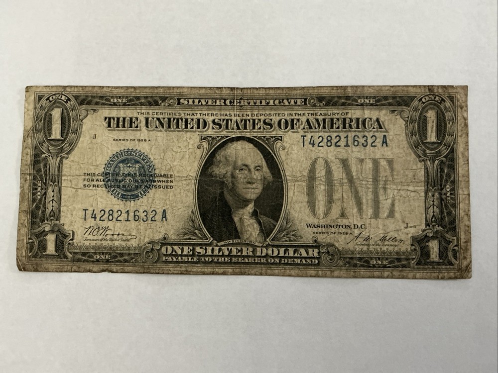 1928A $1 Silver Certificate Note Funny Back