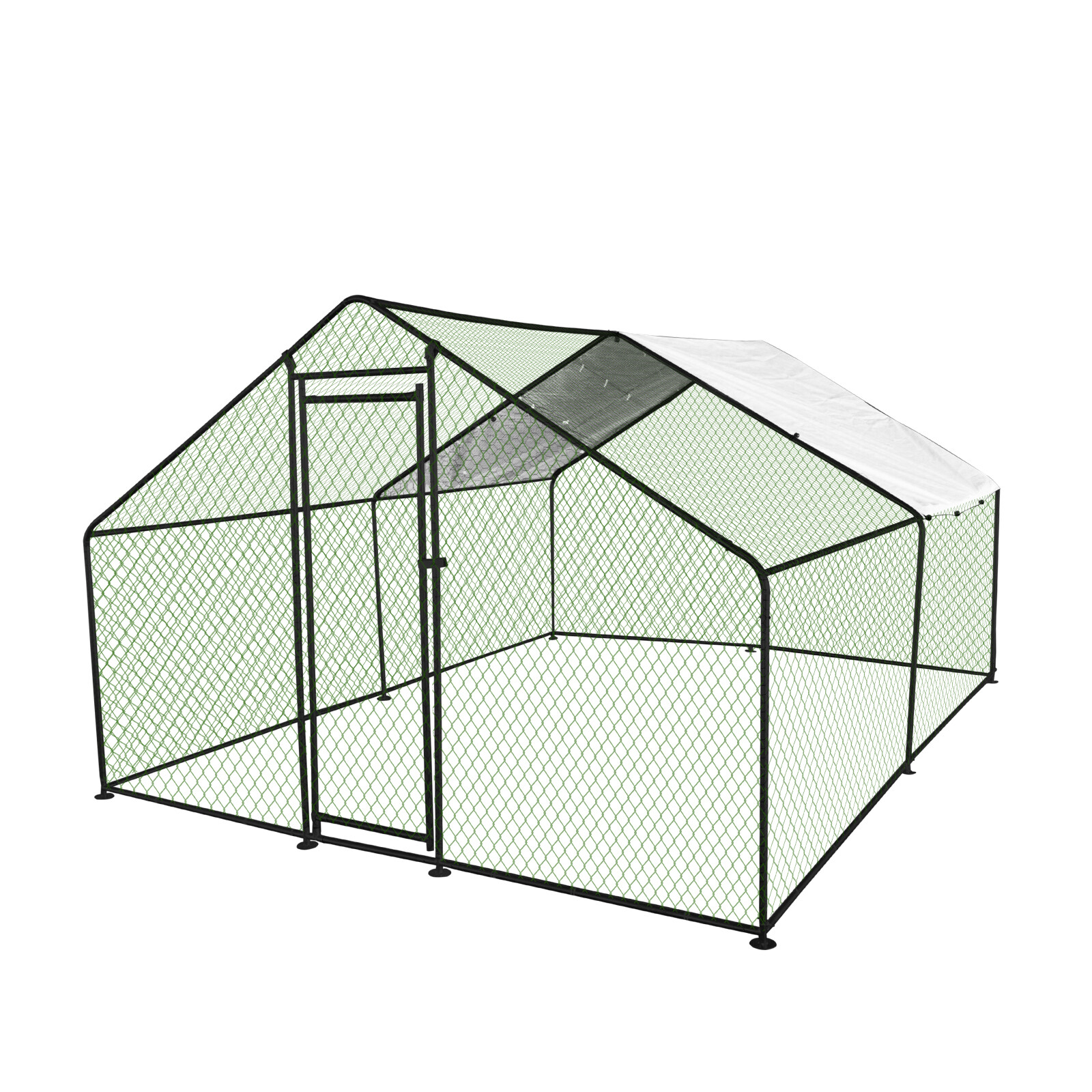 10x10x6.6 ft Large Metal Chicken Coop Walk-In Chicken Run Peaked Roof Farm Yard