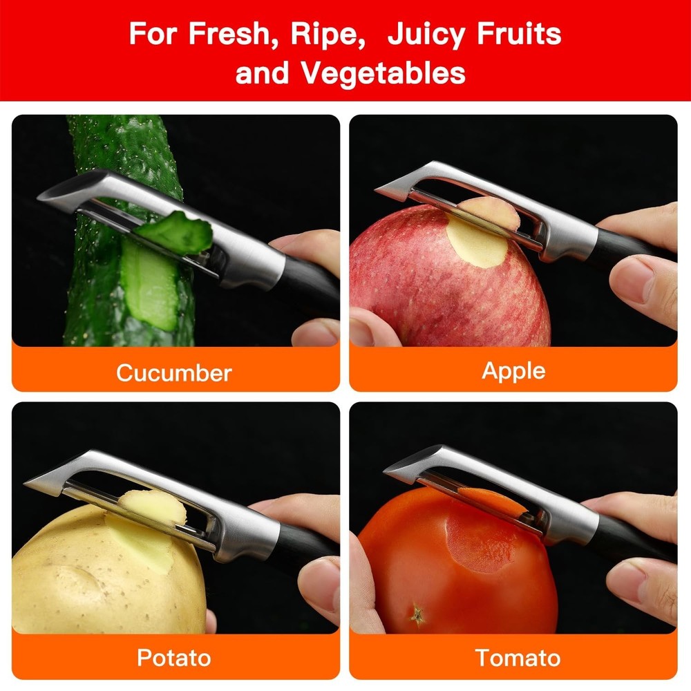 KULUNER 304 Stainless Steel Multi-Function Kitchen Peeler - With Solid Wood H...