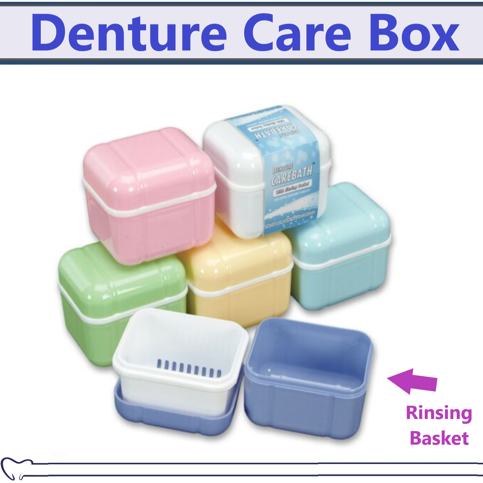 Denture Retainer Mouth Guard Storage Case & Soaking Rinsing Bath Basket -2/Pack