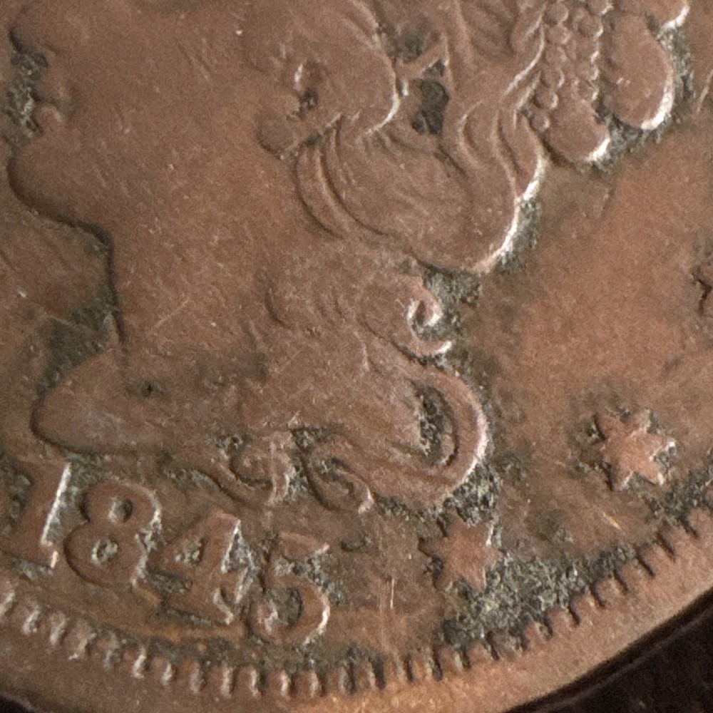 1845 Braided Hair Large Cent Key Date US Copper Coin