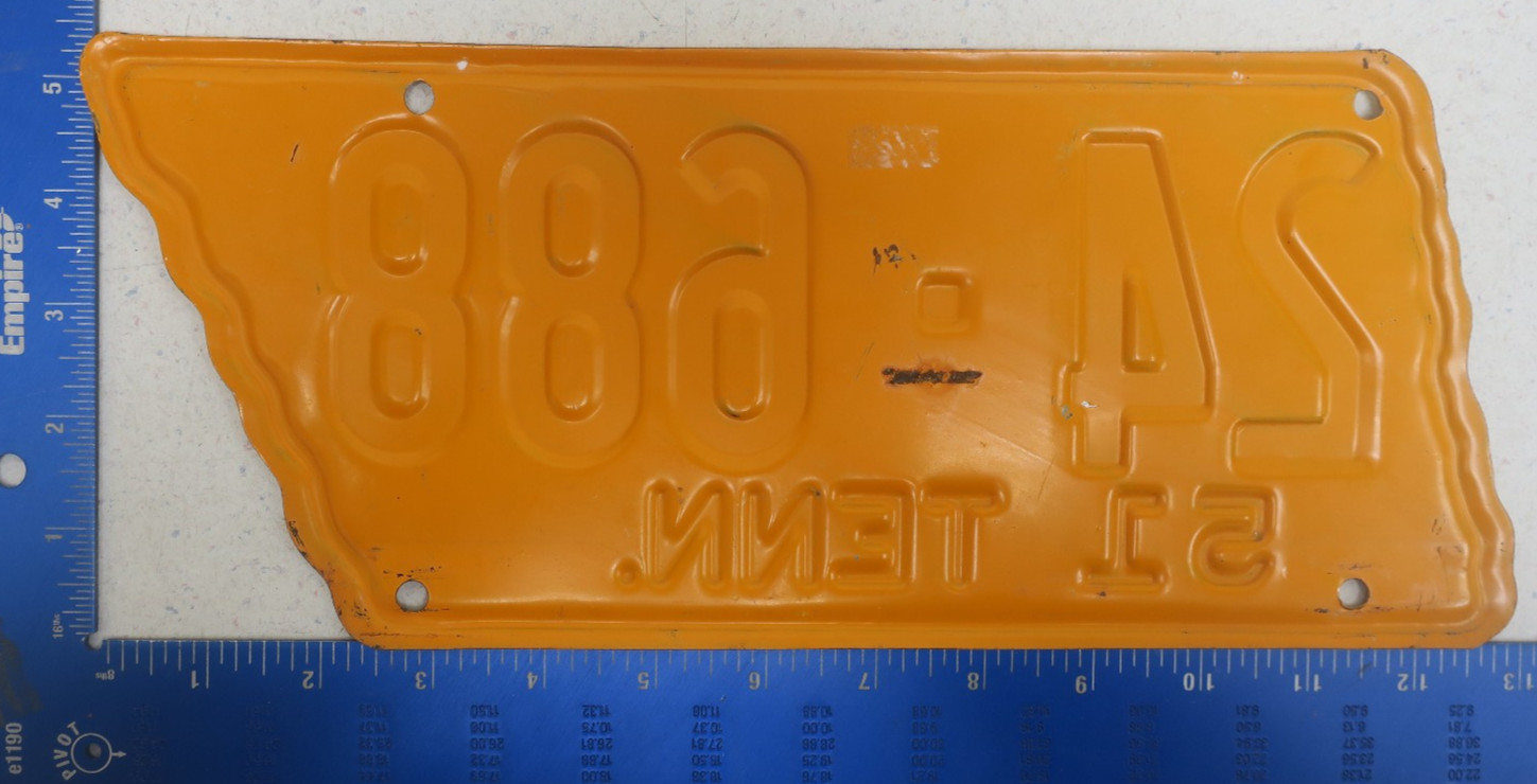 Tennessee License Plate Tag 1951 51 State Shaped Giles County 24-688 Original