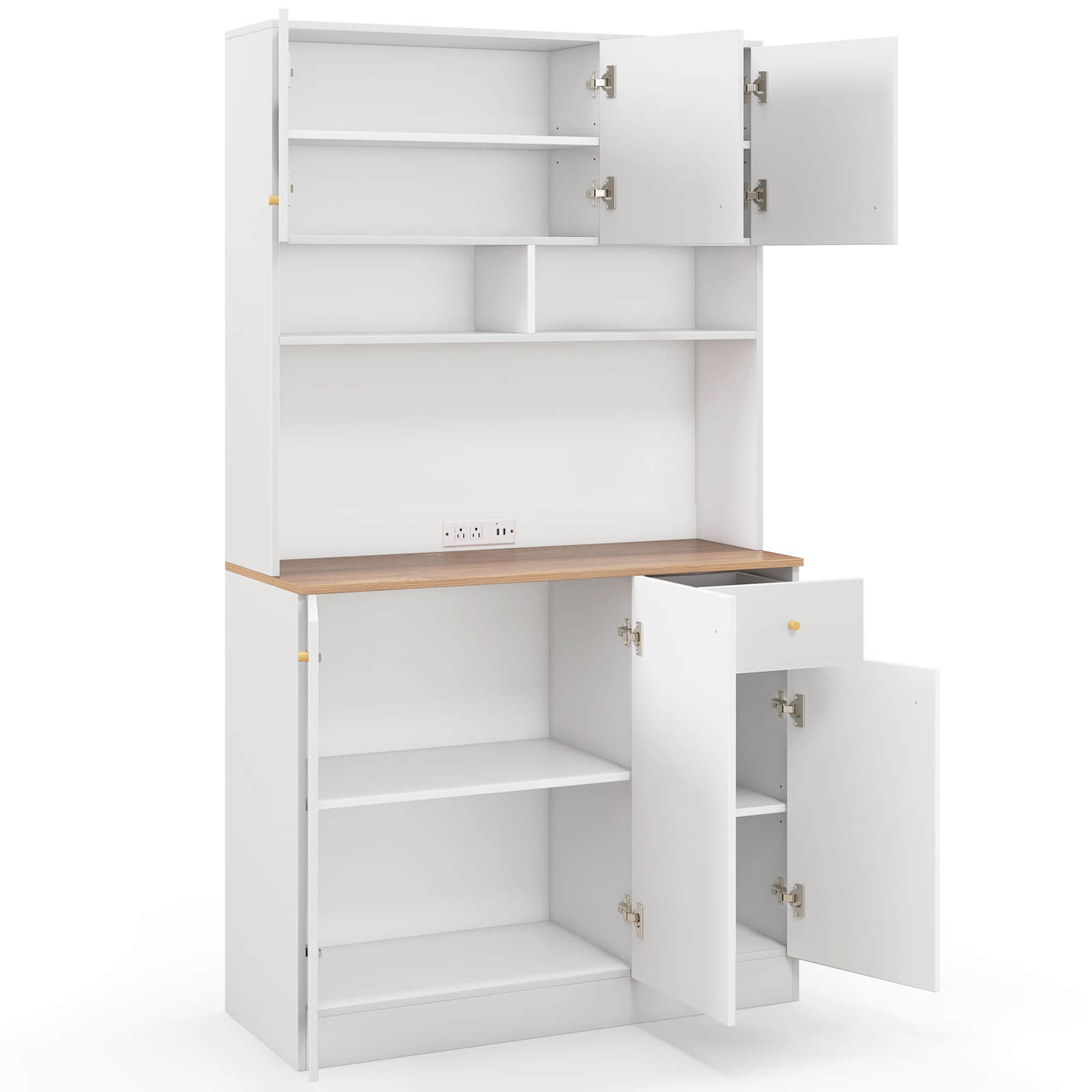 71" Tall Pantry Cabinet w/ Adjustable Shelves Outlets USB Ports Anti-Tipping