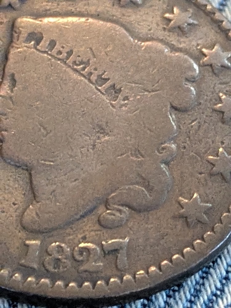 1827 CORONET HEAD LARGE CENT (B)