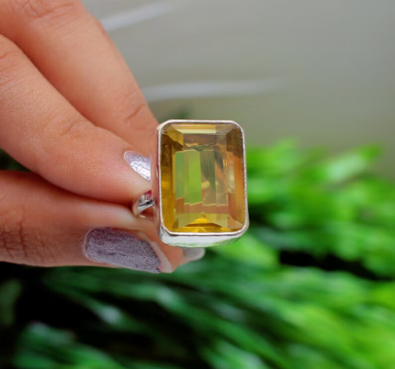 Citrine Gemstone Solid 925 Sterling Silver Statement Handmade Ring, All Size M19