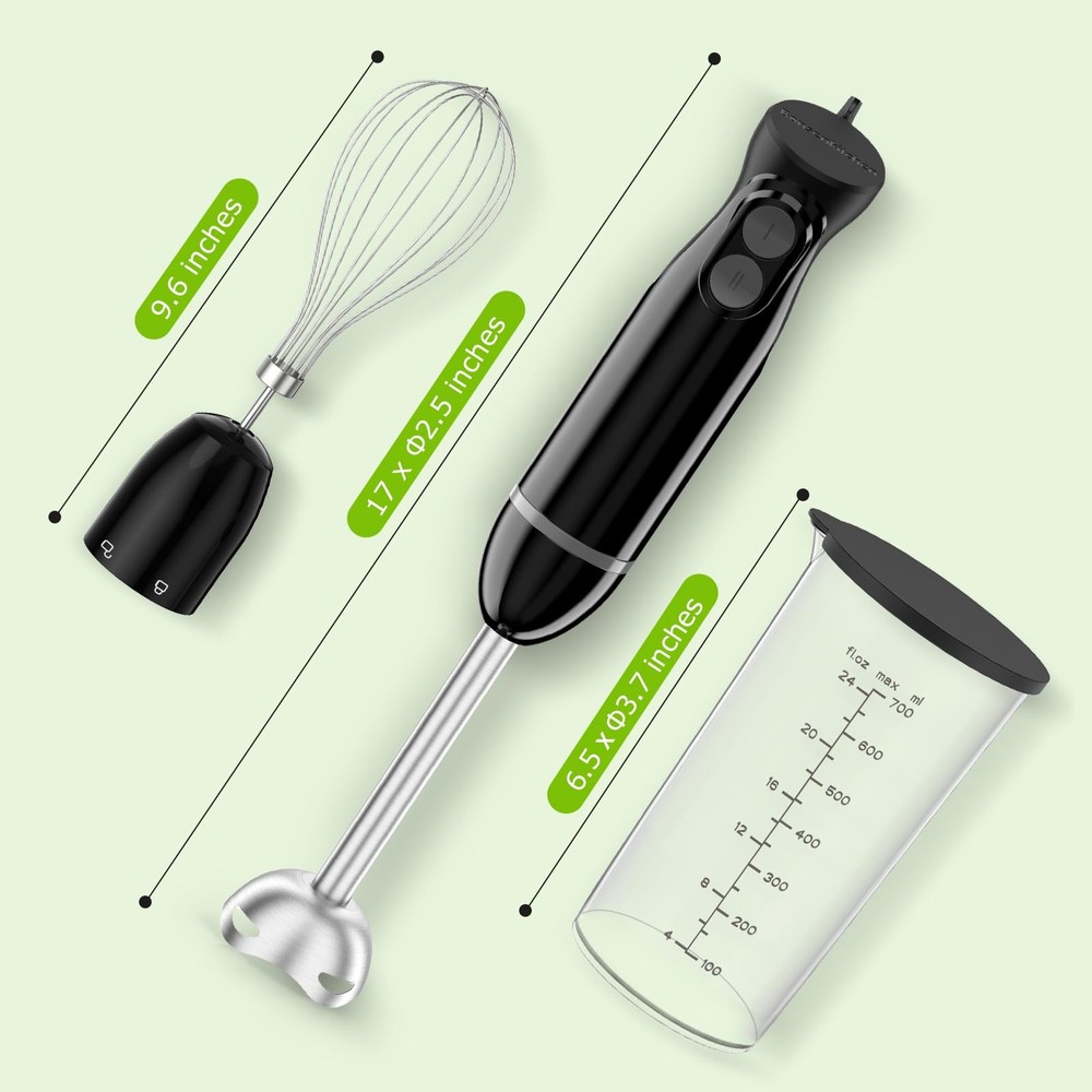 Immersion Blender Handheld, 2 Mixing Speed Hand Blender with Sharp Blades, 3-...