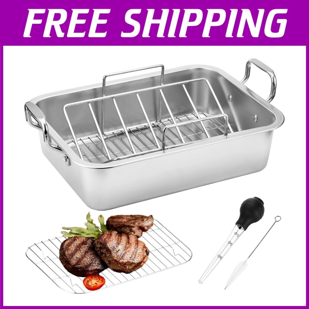V-Shaped Rack Roasting Pan - 20lb Capacity