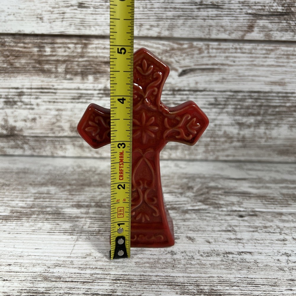 5” Red Ceramic Christianity Cross Hand Painted