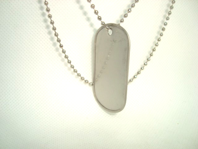Military Style Dog Tag Silver Matte (Dull) Finish + 24 " in. Ball Chain necklace