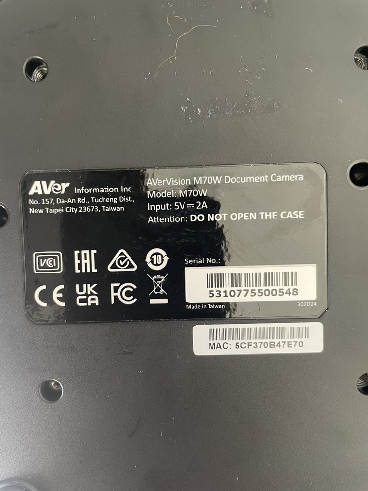 AVer Vision M70W Wireless 4K Document Camera AS IS - UNTESTED - UNIT ONLY.