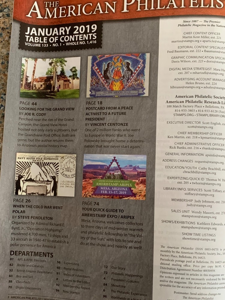 American Philatelist Magazine 2019, January