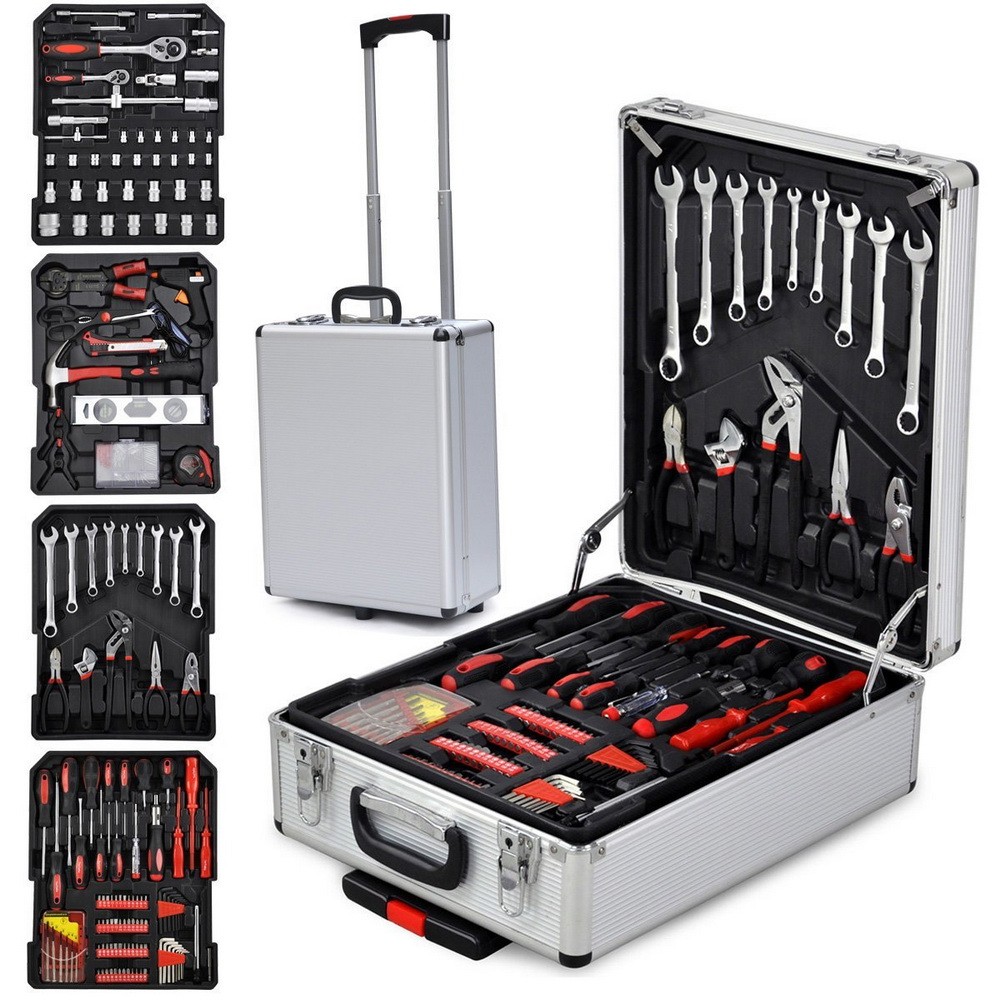 799pc Aluminum Trolley Case Tool Set, Silver, Comprehensive Portable Tool Kit