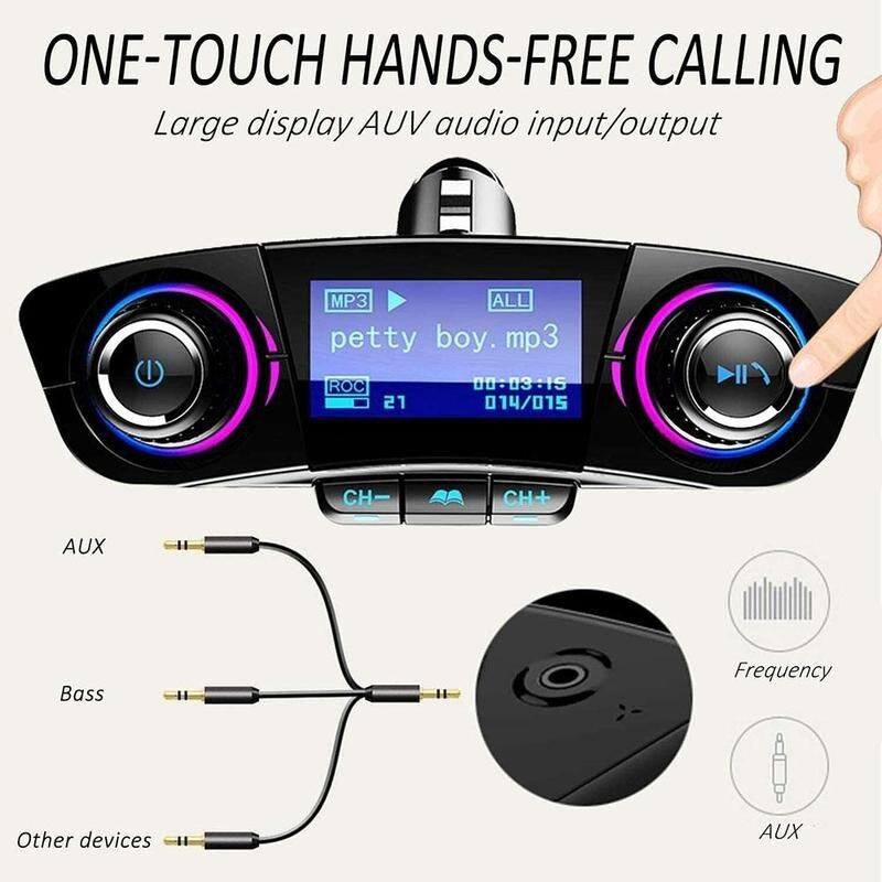 Bluetooth 4.0 FM Transmitter AUX 1.3in LED Screen Modulator Handsfree Car Kit
