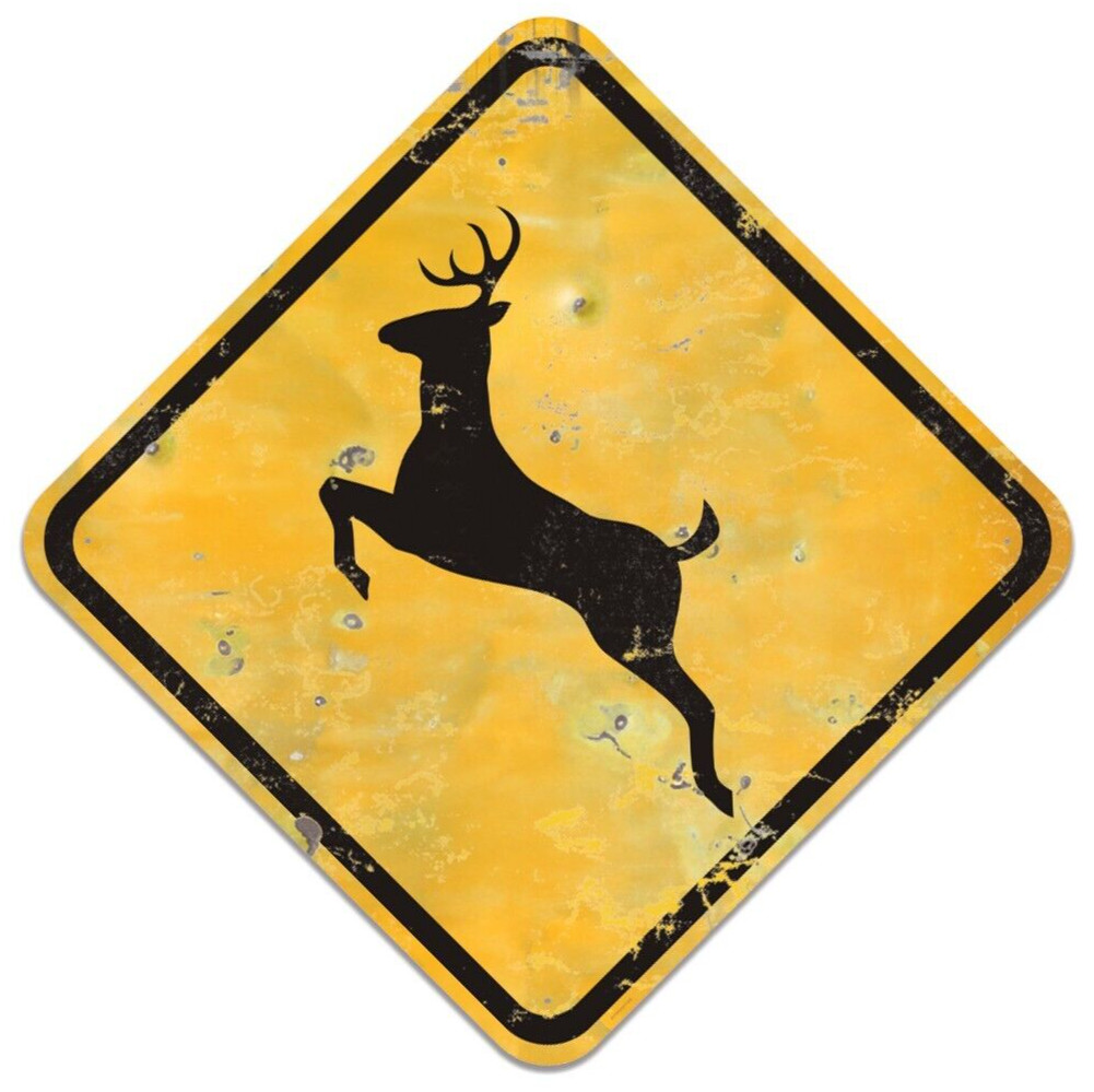 Distressed DEER CROSSING Metal Sign — Old Style, Hunting Cabin Wall Decor, 24”
