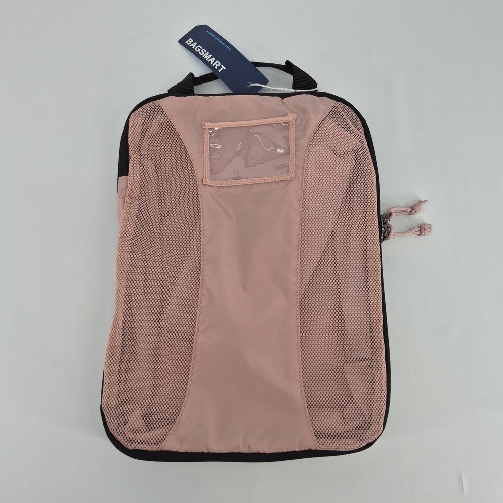 BAGSMART Small Vented Packing Cube Organizer Pink With Nylon Drawstring Bag