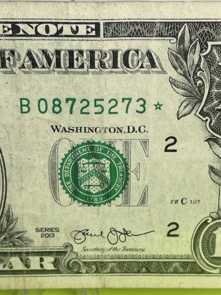 2013 B Duplicate Print ⭐️ STAR NOTE $1 Serial B08725273* Over Inking ERROR 7,2