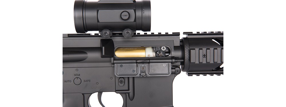 DOUBLE EAGLE CQC ELECTRIC AEG AIRSOFT RIFLE BB GUN W/FLASHLIGHT & SCOPE