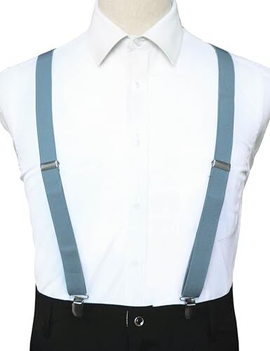 Solid Color Mens Suspender with 3 Strong Clips Adjustable Braces Dusty Blue