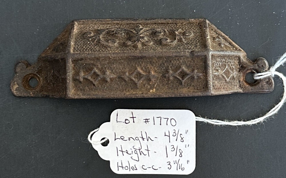 #1770-Antique Original Cast Iron Apothecary Cabinet Bin Drawer Pull Pulls Handle