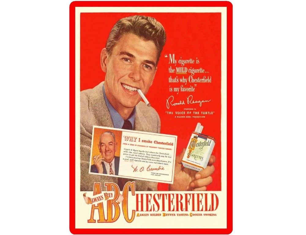 Ronald Reagan Chesterfields Tobbaco Cigarettes Refrigerator / Tool Box Magnet