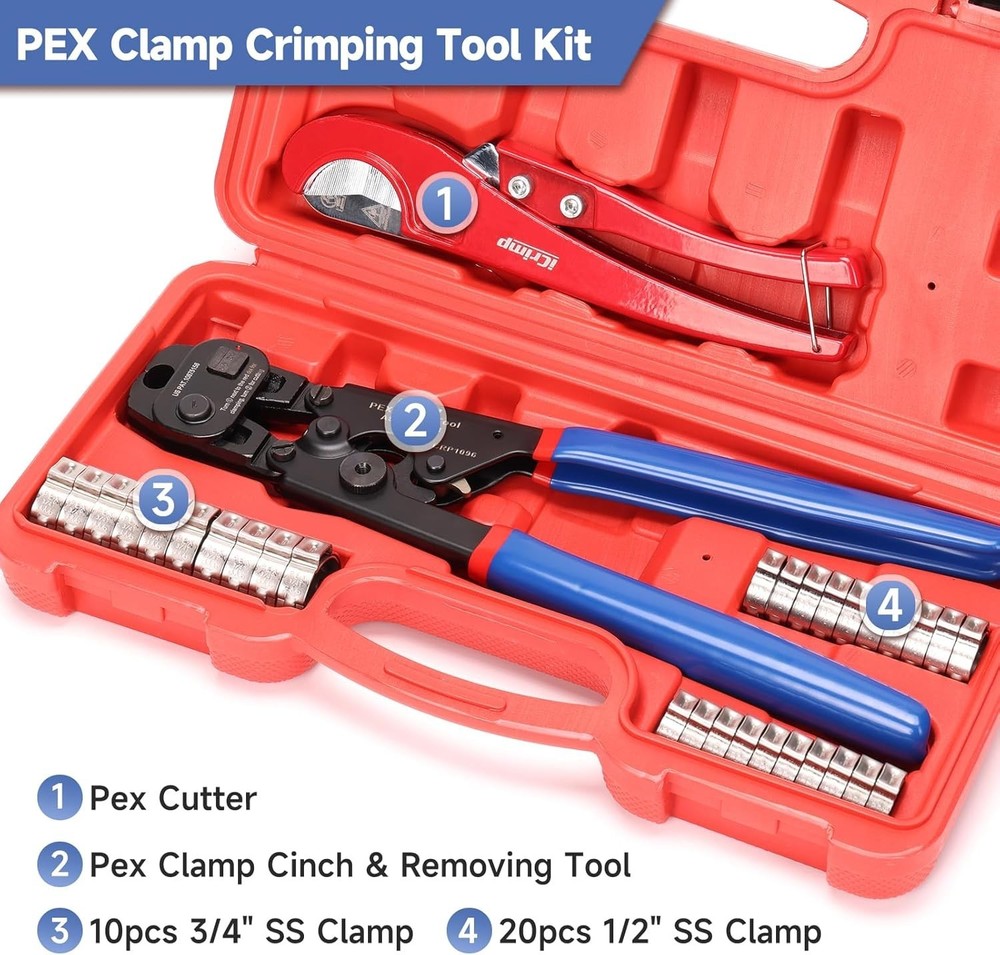 Ergonomic Ratchet PEX Cinch Tool with Clamp Removal Function - All-in-One Kit