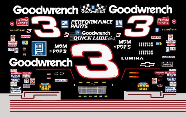 #3 Dale Earnhardt Sr. Goodwrench Lumina 1994 1/64th Scale Nascar Decals