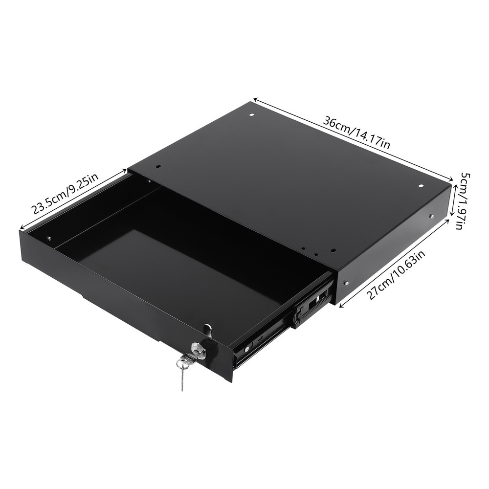 Lockable Compact Under Desk Sliding Drawer Black Metal Pull Out Storage Box